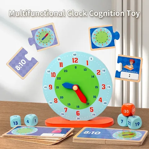 Multifunctioneel Houten Klok Leermiddel Speelgoed Voor Kinderen Tijdherkenning Montessori Lernset Educatieve Puzzel Klok Model