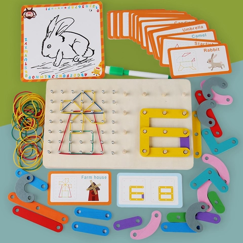 Hölzernes Geobrett Grafisches Matrix Puzzle Montessori Lernspielzeug Für Kinder Geometrische Formen Array Block Frühes Lernen