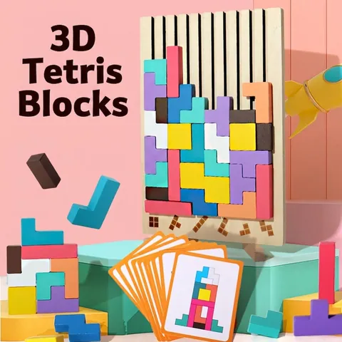 Puzzle in Legno 3D a Blocchi Geometrici Giocattolo Educativo Montessori per Bambini Rompicapo Allenamento del Pensiero Logico