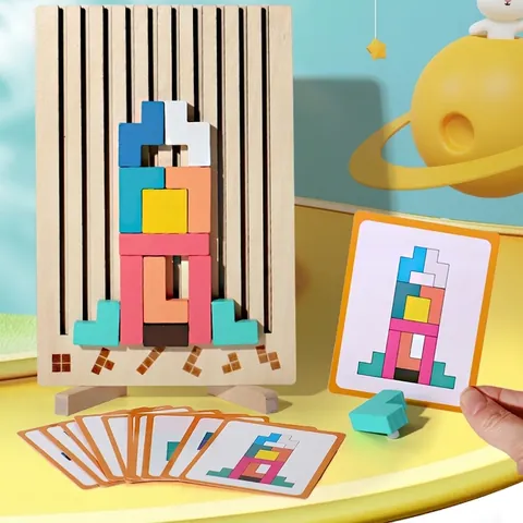 Puzzle in Legno 3D a Blocchi Geometrici Giocattolo Educativo Montessori per Bambini Rompicapo Allenamento del Pensiero Logico