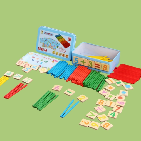 Magnetic Wooden Arithmetic Sticks Counting Rods Math Learning Set With Tin Box Numbers Shapes Educational Toy For Kids