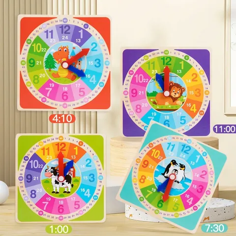 Orologio Didattico in Legno per Bambini Apprendimento Tempo Modello Cognitivo Sistema 12/24 Ore Montessori Orologio Educativo