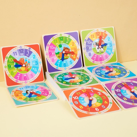 Orologio Didattico in Legno per Bambini Apprendimento Tempo Modello Cognitivo Sistema 12/24 Ore Montessori Orologio Educativo