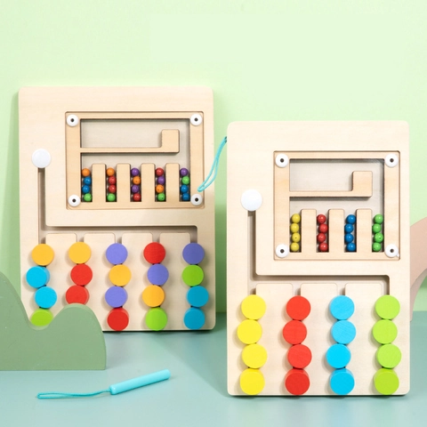 Wooden Logic Color Sorting Game Montessori Educational Toy For Kids Toddlers Hand-Eye Coordination Thinking Training Board Maze Game