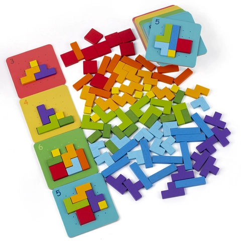 Puzzle Blocs Géométriques en Bois Jouet Éducatif pour Enfants Casse-Tête Entraînement Pensée Logique Montessori Bureau