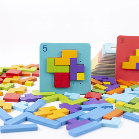 Puzzle Blocs Géométriques en Bois Jouet Éducatif pour Enfants Casse-Tête Entraînement Pensée Logique Montessori Bureau