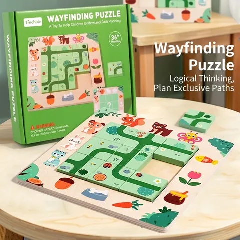 Bambini Puzzle in Legno Ricerca Percorso Logica Pianificazione Sentiero Gioco Rompicapo Con Carte Sfida Montessori Regalo