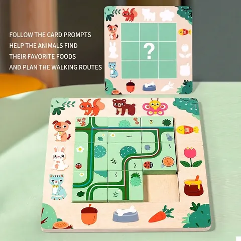 Bambini Puzzle in Legno Ricerca Percorso Logica Pianificazione Sentiero Gioco Rompicapo Con Carte Sfida Montessori Regalo