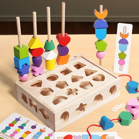 Gioco Educativo Montessori in Legno Forme Geometriche Colonne Impilabili Blocchi Apprendimento Precoce Coordinazione Occhio Mano