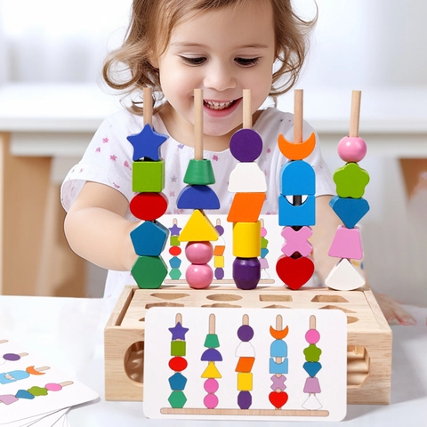 Gioco Educativo Montessori in Legno Forme Geometriche Colonne Impilabili Blocchi Apprendimento Precoce Coordinazione Occhio Mano