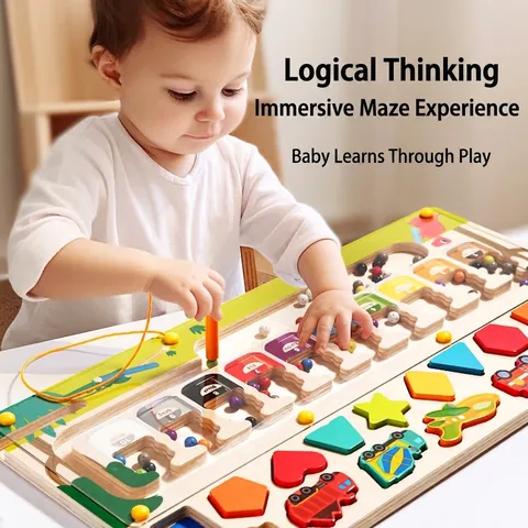 Tavola Labirinto Magnetico Multifunzionale in Legno Smistamento Colori Numeri Forme Veicoli Gioco Puzzle Educativo Montessori