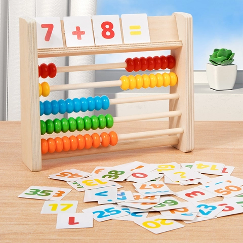 Wooden Abacus Counting Frame 5 Row Multicolor Beads Mathematics Learning Toy For Kids Early Education Teaching Aid Set