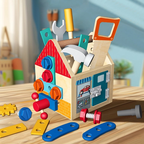 Wooden Montessori Tool Box Busy Box For Kids Screwdriver Board Set Educational Nut Assembly Building Toy For Boys Girls Gifts