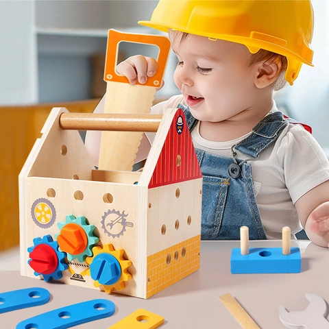 Wooden Montessori Tool Box Busy Box For Kids Screwdriver Board Set Educational Nut Assembly Building Toy For Boys Girls Gifts