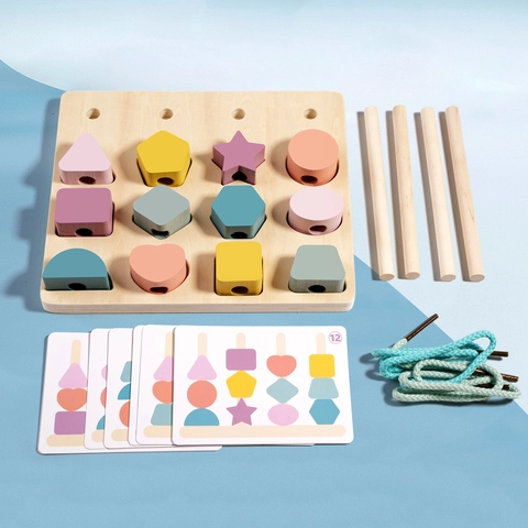 Juguete Montessori de Madera para Clasificar y Apilar Formas para Niños Reconocimiento de Colores Bloques para Enhebrar Regalo de Aprendizaje Temprano