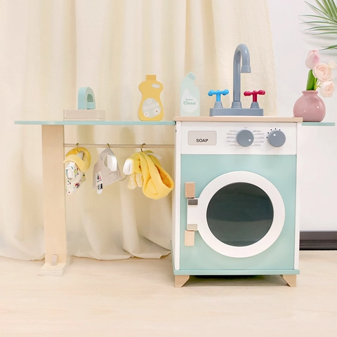 Wooden Simulation Washing Machine Toy Set For Kids Montessori Early Educational Role Play Household Furniture Sink Set Toy