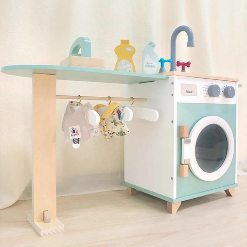 Wooden Simulation Washing Machine Toy Set For Kids Montessori Early Educational Role Play Household Furniture Sink Set Toy