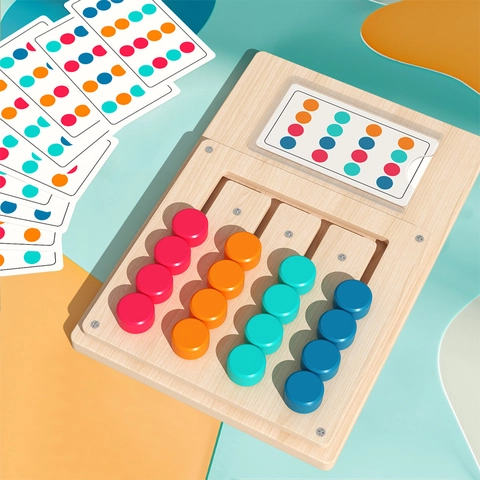 Holz Montessori Logik Puzzle Schiebespiel Kinder Pädagogisches Farberkennung Denktraining Board Spielzeug Geburtstagsgeschenk