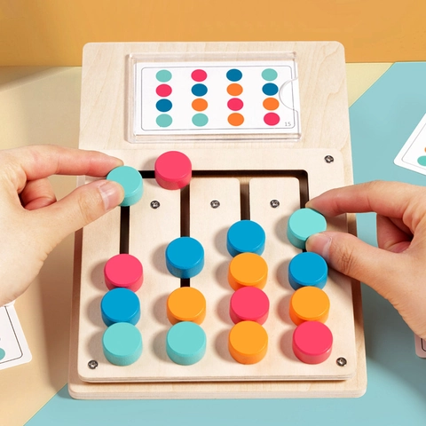 Holz Montessori Logik Puzzle Schiebespiel Kinder Pädagogisches Farberkennung Denktraining Board Spielzeug Geburtstagsgeschenk