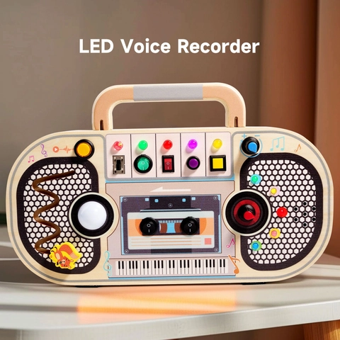 Busy Board in Legno per Bambini Giocattolo Educativo Forma Registratore Retro LED Luce Montessori Tavola Sensoriale Regalo