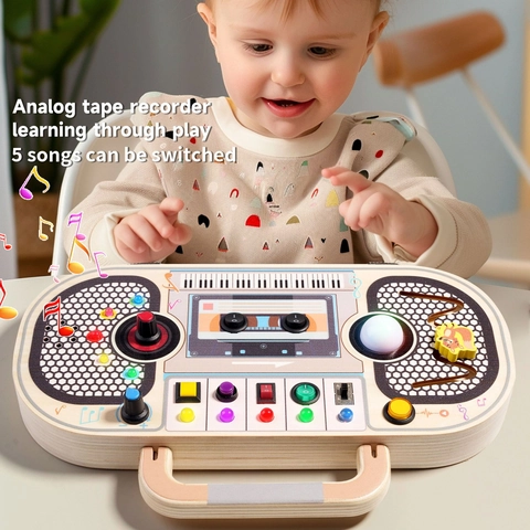 Busy Board in Legno per Bambini Giocattolo Educativo Forma Registratore Retro LED Luce Montessori Tavola Sensoriale Regalo