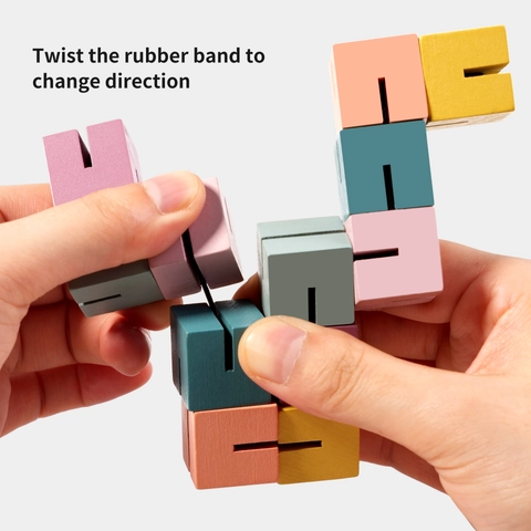 3D Wooden Building Blocks Educational Cube String Toy Colorful Interlocking Geometric Puzzle For Kids Montessori Learning