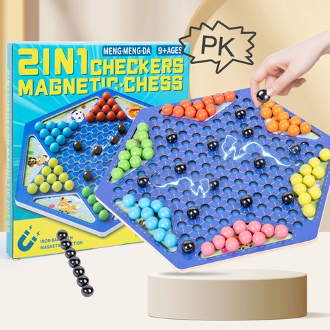 2 In 1 Holz Magnetisches Minenschach Und Dame Brettspiel Pädagogisches Desktop Kampf Spielzeug Für Kinder Cartoon Tier Spiel
