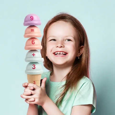 Set di Giocattoli in Legno per Gelato Montessori Gioco di Abbinamento Numeri Lettere Matematica per Bambini Regalo Educativo