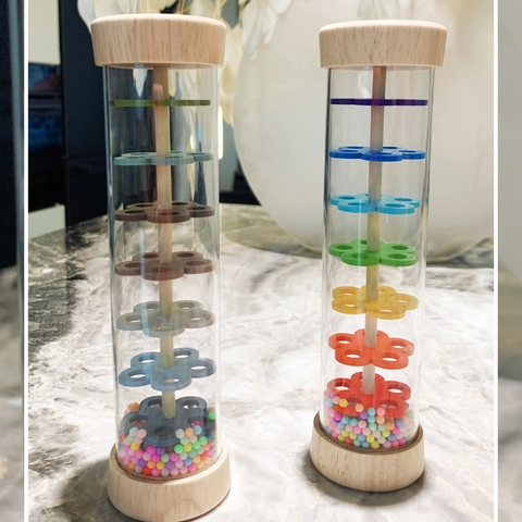 Giocattolo Bastone della Pioggia Arcobaleno in Legno per Bambini Sviluppo Sensoriale Auditivo Ausili Didattici Musicali