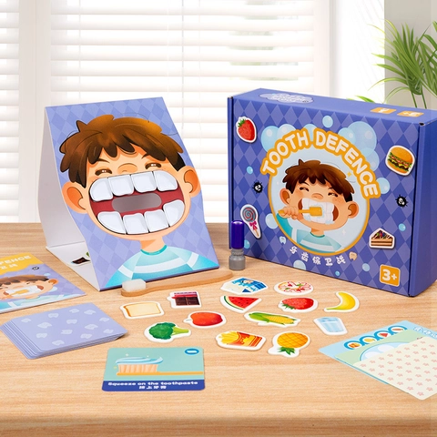 Set di Giocattoli Educativi Per Bambini Tooth Defense Per Lavarsi I Denti Formazione Delle Abitudini Salute Dentale Gioco Montessori Per L'asilo