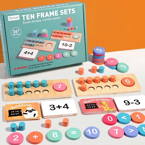 Set di Dieci Telai in Legno Giocattolo di Conteggio Matematico Addizione Sottrazione Apprendimento Montessori per Bambini