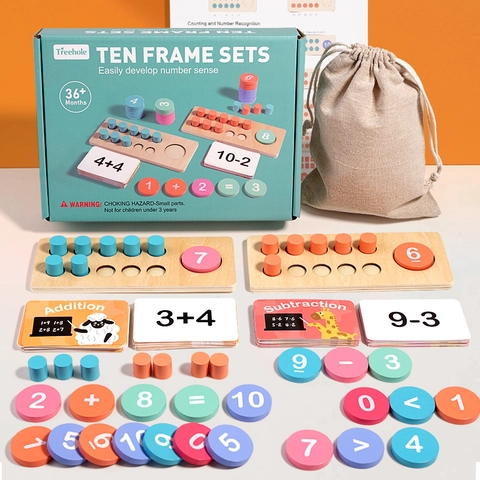 Set di Dieci Telai in Legno Giocattolo di Conteggio Matematico Addizione Sottrazione Apprendimento Montessori per Bambini