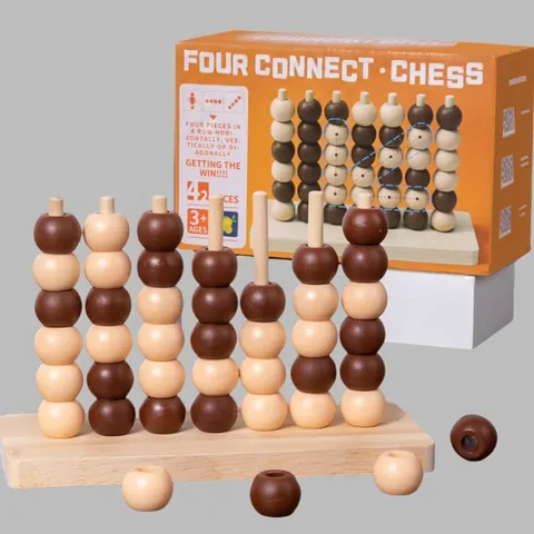 Gioco da Tavolo in Legno Connect 4 3D Giocattolo Educativo di Logica e Strategia per Bambini e Adulti Interattivo