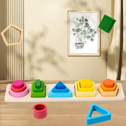 Montessori Houten Geometrische Vorm Sorteerspeelgoed Voor Peuters Kleurrijke Stapelblokken Educatief Cadeau Voor Kinderen
