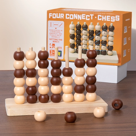 Gioco da Tavolo in Legno Connect 4 3D Giocattolo Educativo di Logica e Strategia per Bambini e Adulti Interattivo