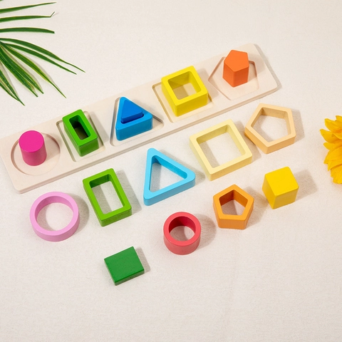 Montessori Houten Geometrische Vorm Sorteerspeelgoed Voor Peuters Kleurrijke Stapelblokken Educatief Cadeau Voor Kinderen
