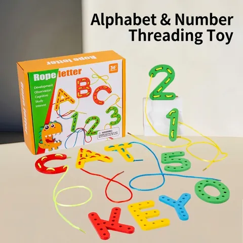 Wooden Alphabet And Number Threading Toy Montessori Educational Blocks Fine Motor Skills Training Early Learning Toy For Kids