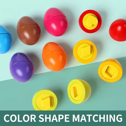 Uova di Legno Montessori per Abbinamento Forme e Colori Giocattolo Educativo per Bambini Apprendimento Geometria Puzzle Regalo