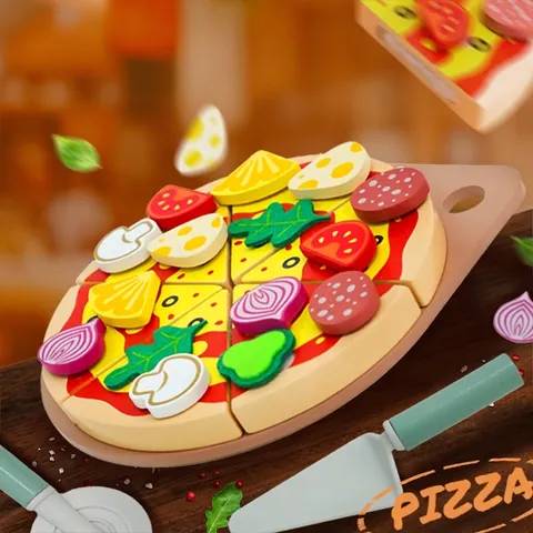Jouet de Coupe de Pizza en Bois Enfants Simulation Cuisine Nourriture Jeu de Rôle Éducatif Montessori Coupe-Pizza Pelle Plateau