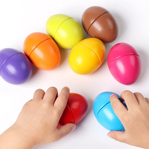 Uova di Legno Montessori per Abbinamento Forme e Colori Giocattolo Educativo per Bambini Apprendimento Geometria Puzzle Regalo
