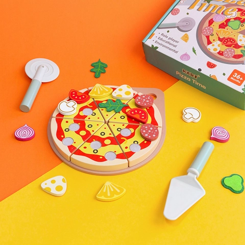Jouet de Coupe de Pizza en Bois Enfants Simulation Cuisine Nourriture Jeu de Rôle Éducatif Montessori Coupe-Pizza Pelle Plateau