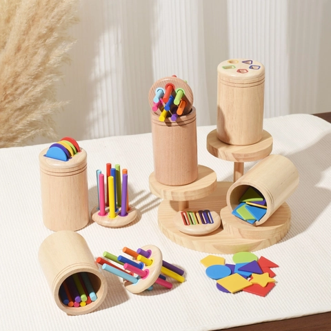Montessori Wooden Color Sorting Cups Educational Toys For Toddlers Shape Matching Learning Game Kindergarten Teaching Aids