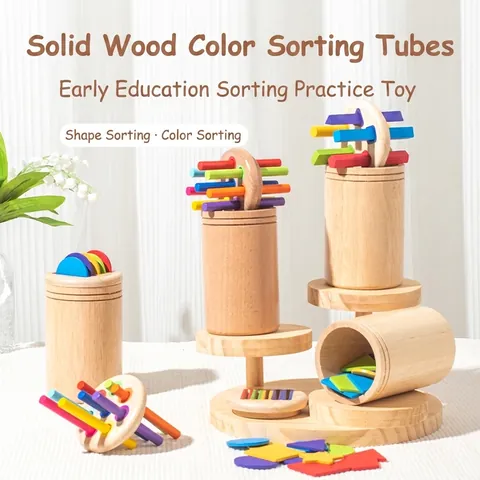 Montessori Wooden Color Sorting Cups Educational Toys For Toddlers Shape Matching Learning Game Kindergarten Teaching Aids