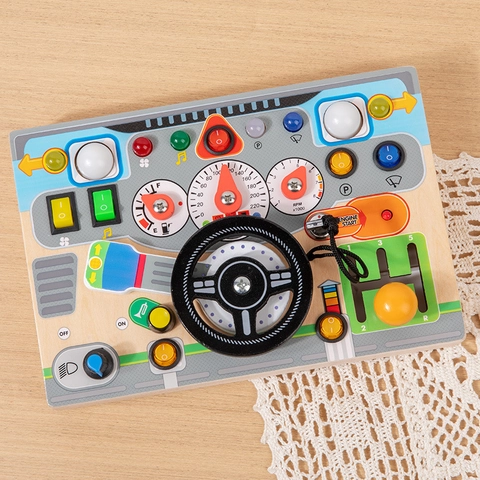 Busy Board Elettronica in Legno Volante Giocattolo per Bambini Montessori Simulazione di Guida Cruscotto Centro Attività di Apprendimento