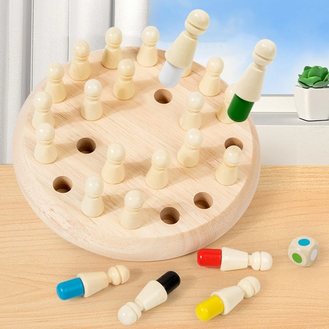 Gioco di Scacchi a Memoria a Colori in Legno per Bambini Giocattolo Educativo Montessori Allenamento della Concentrazione Gioco da Tavolo Multicolore