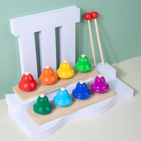 Regenbogen Acht Ton Glocke Orff Schlaginstrument Holzbasis Metall Musikalisches Lernspielzeug Für Kleinkinder Geschenk