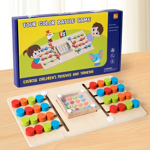 Gioco di Logica a Quattro Colori in Legno Giocattolo Educativo Montessori per Bambini Puzzle da Tavolo Allenamento Colori
