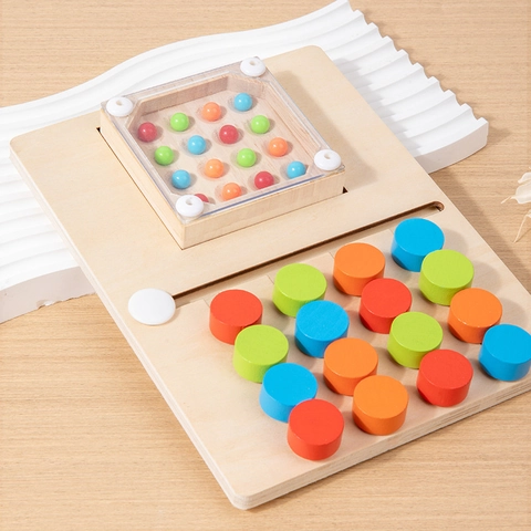 Gioco di Logica a Quattro Colori in Legno Giocattolo Educativo Montessori per Bambini Puzzle da Tavolo Allenamento Colori