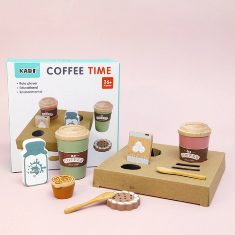 Set di Giocattoli da Caffè in Legno Cucina di Simulazione Gioco di Finzione Set da Tè Pomeridiano Colori Morandi Regalo Educativo