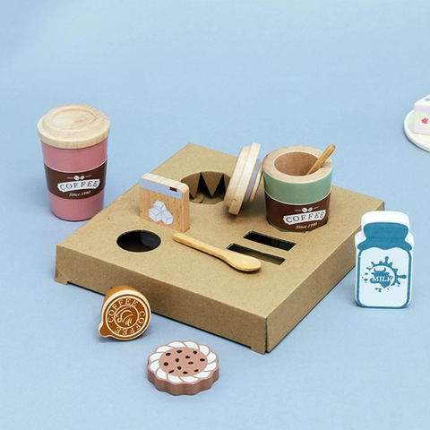 Set di Giocattoli da Caffè in Legno Cucina di Simulazione Gioco di Finzione Set da Tè Pomeridiano Colori Morandi Regalo Educativo